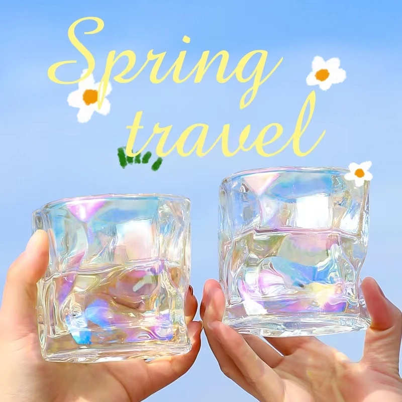 

2PC Nodic Wine Glass Coffee Mug Transparent Crystal Amber Rainbow Glass Cup for Household Whiskey Wine Vodka Bar Club Beer Glass