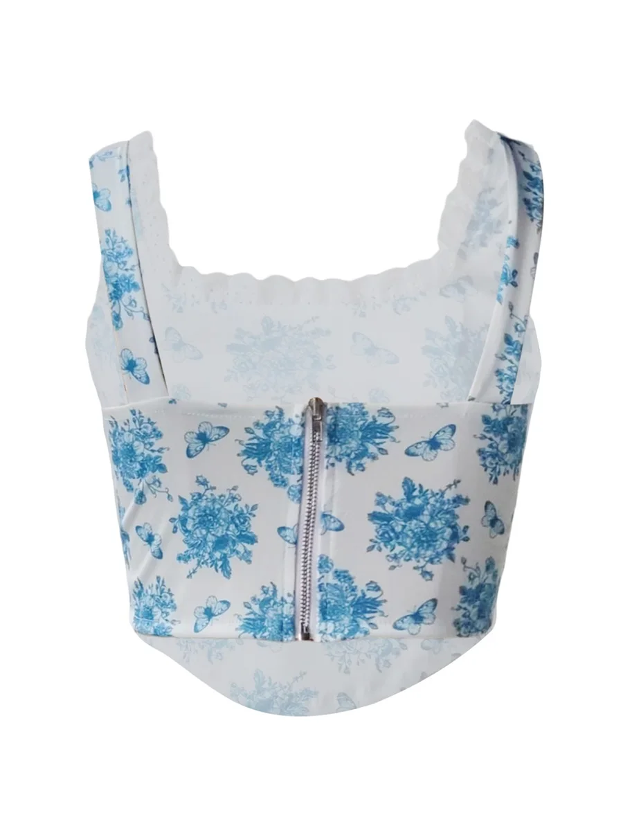 

Women Floral Print Tank Top Y2k Vintage Sleeveless Square Neck Lace Trim Crop Tops Camis Cute Summer Going Out Tops