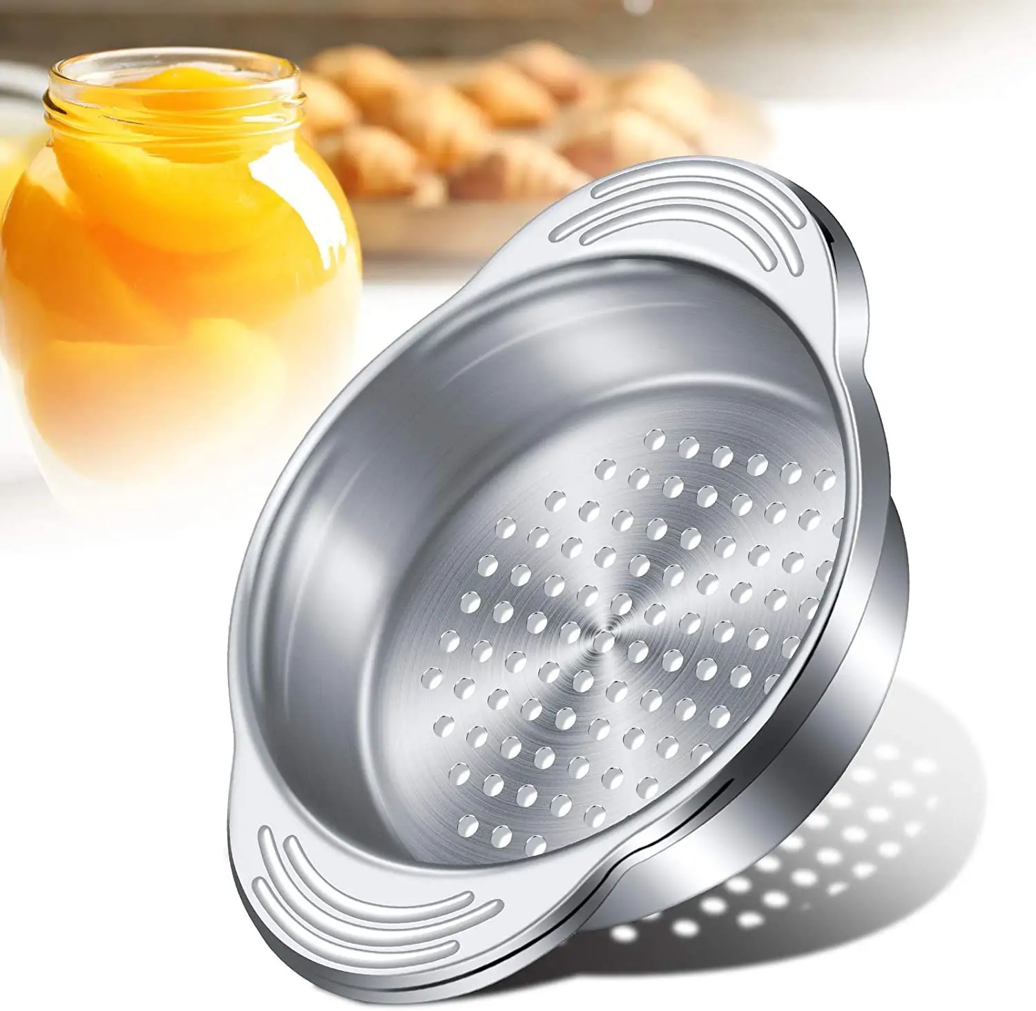 

1PC Tuna Can Strainer Stainless Steel Food Can Strainer Sieve Metal Tuna Press Lid Canning Colander Oil Drainer Tuna Can Filter