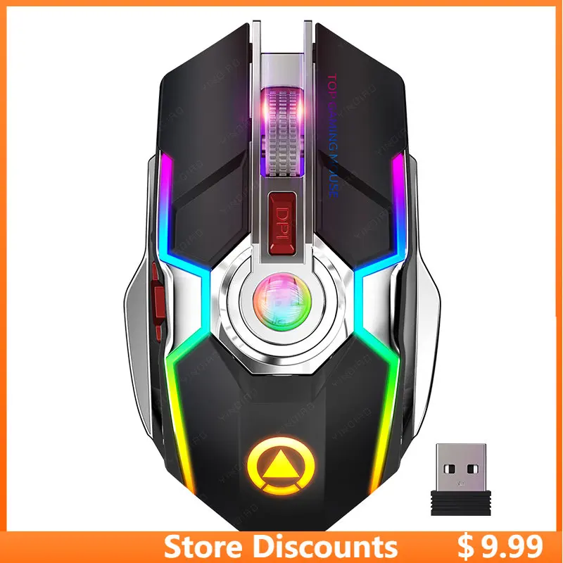 

2022 Silent Wireless Mouse Rechargeable 2.4G Gaming Mouse 1600 DPI 7 Buttons LED Backlight USB Optical Mouse For PC Laptop