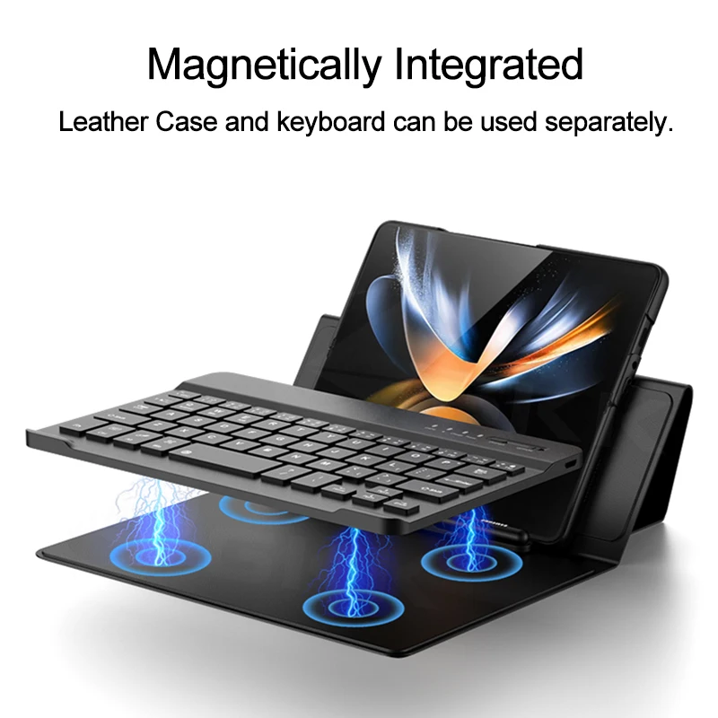 For Samsung Galaxy Z Fold 3 Fold3 5G Keyborad Holster Folding Stand Pen Slot Leather Keyboard Cover With Wireless Keyboard