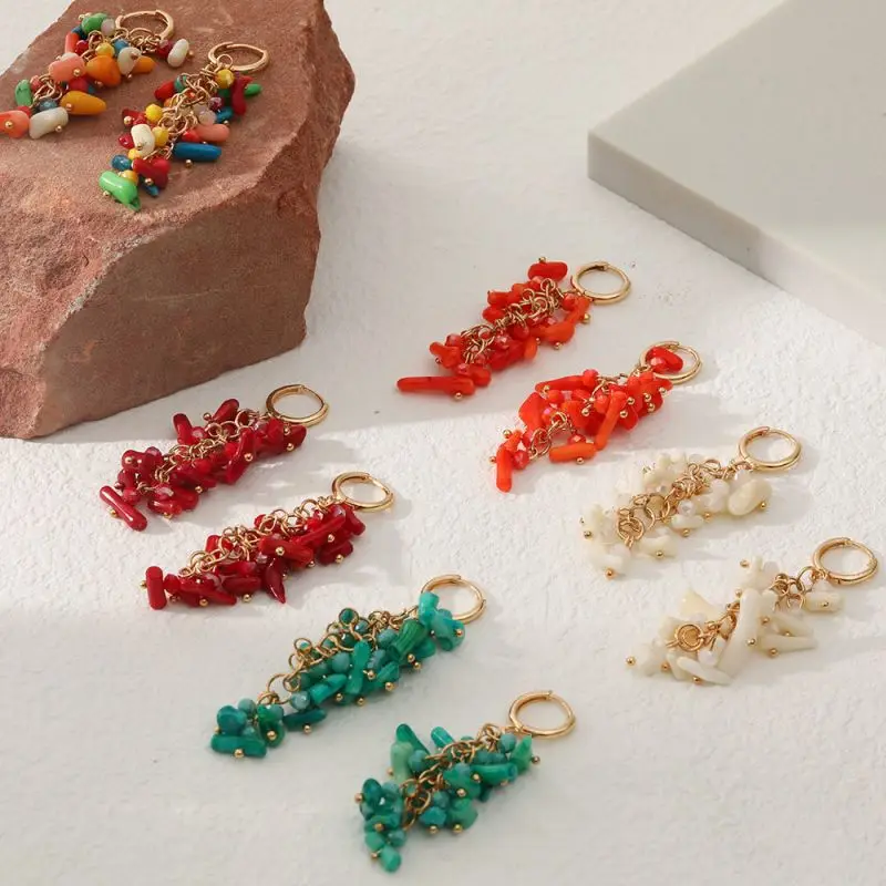 

Fashion Natural Stone Earring Elegant Long Pendant Hoop Earrings Gold Color Simple Small Hoops Earrings Statement Jewelry 2022