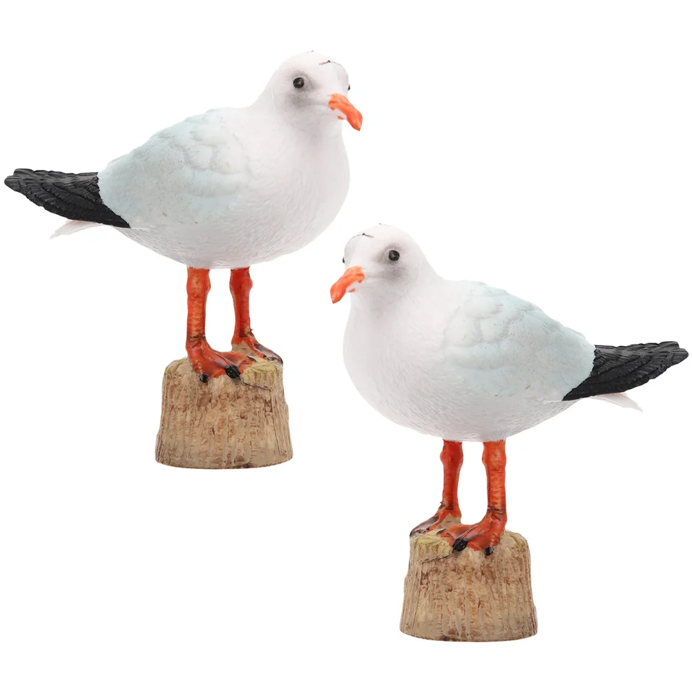 

2 Pcs Red-billed Gull Model Tabletop Decoration Outdoor Statues Desktop Animal Figurines Bird