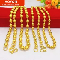 hoyon real gold 24k color original frosted bead necklace for men classic matte necklace wedding jewelry gift for boyfriend