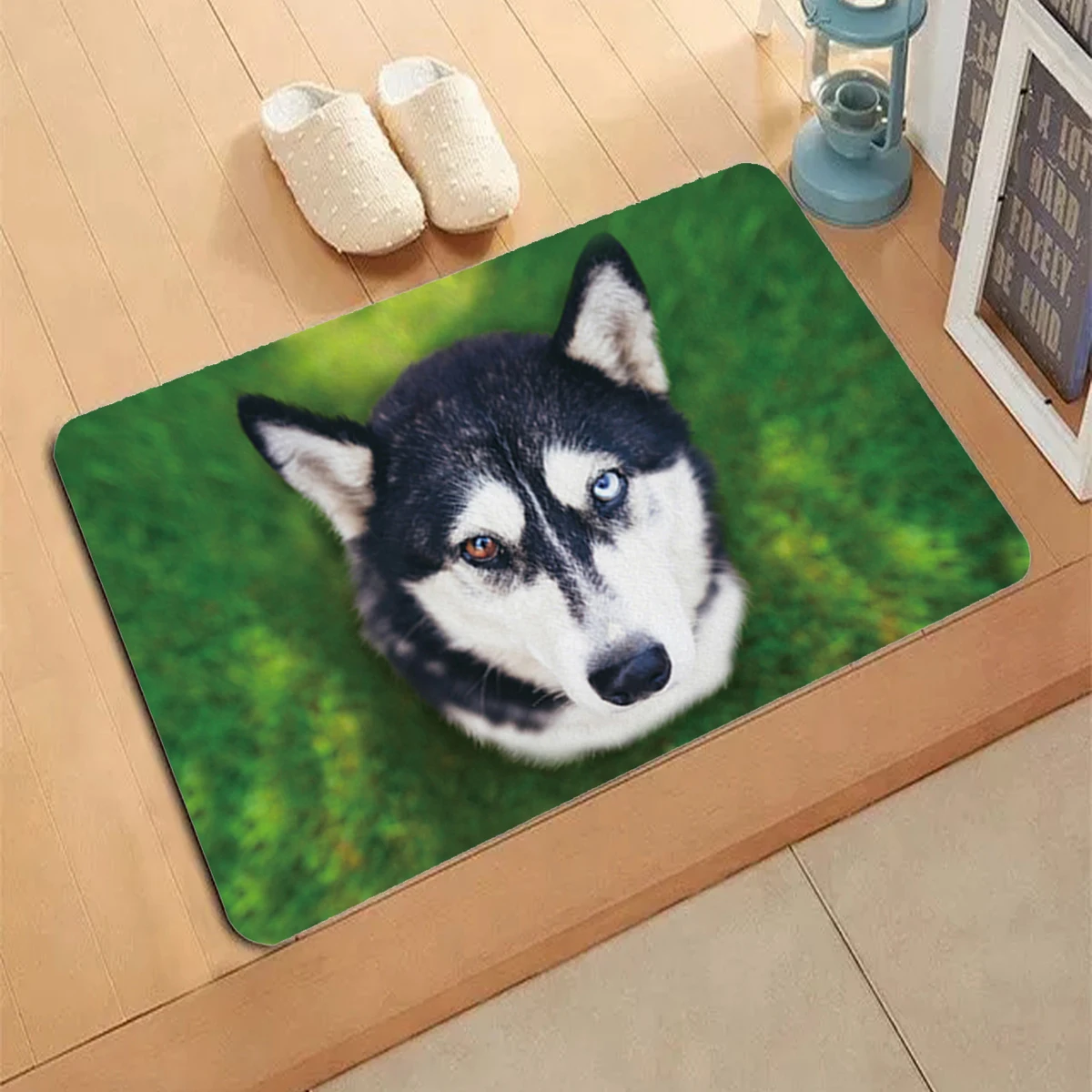 

Siberian Husky Doormat 3D Decor Print Pet Carpet Soft Flannel Non-Slip Doormats for Bedroom Porch