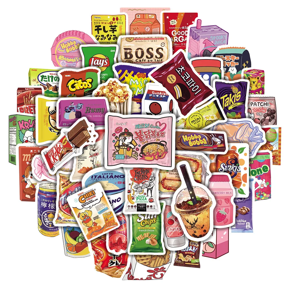 

10/30/50Pcs Snack Graffiti Stickers Refrigerator Luggage Laptop Water Cup Mobile Phone Shell DIY Waterproof Decal Girl Kid Gift