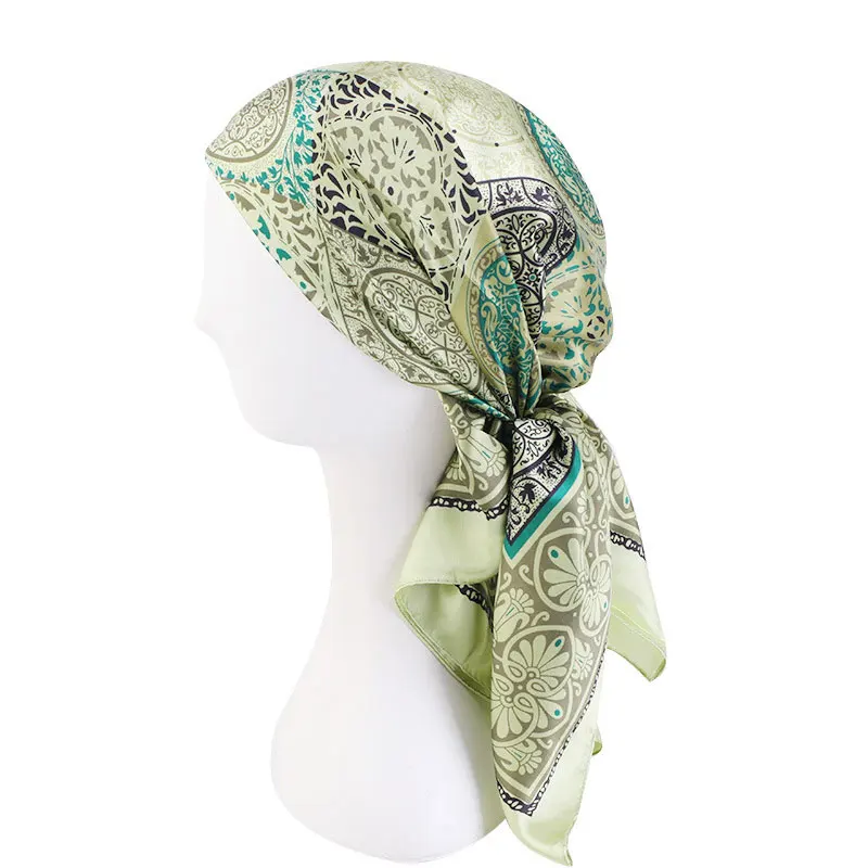 

Korea Printing Female Muslim Square Scarf Cashew Flower Imitation Silk Scarf Hat Baotou Hat Turban Cap All-match Japan and South