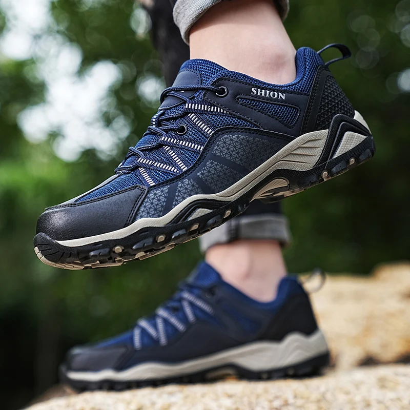 

Outdoor Travel Platform Hiking Shoes for Men 2023 New Lace Up Breathable Men's Mesh Walking Shoes Non-slip Male Casual Sneakers