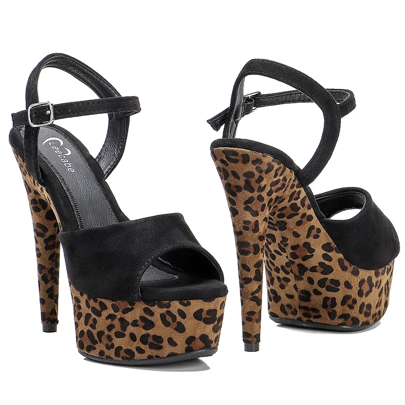 Leecabe 15CM/6Inch Leopard print Platform  Suede Upper Sandals  party High Heels Shoes Pole Dancing Shoes