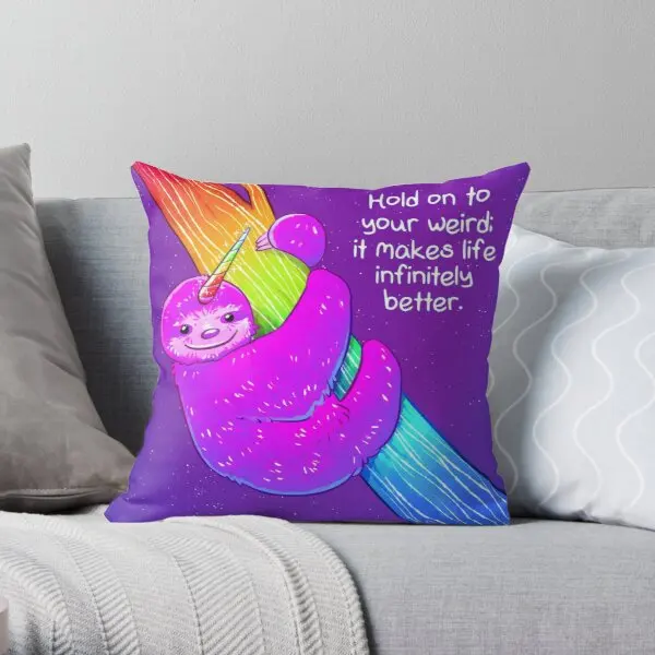 

Hold On To Your Weird Rainbow Slothico Printing Throw Pillow Cover Hotel Waist Home Bed Case Office Comfort Pillows not include
