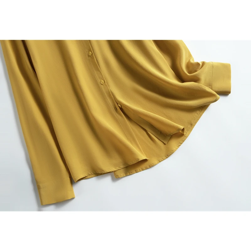 100% натуральный шелк тутового шелкопряда крепдешин отложной воротник желтый