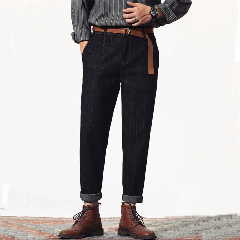 

Новинка, весенние полосатые повседневные брюки, винтажные прямые брюки Amekaji, неформальные мужские шаровары высокого качества в японском стиле