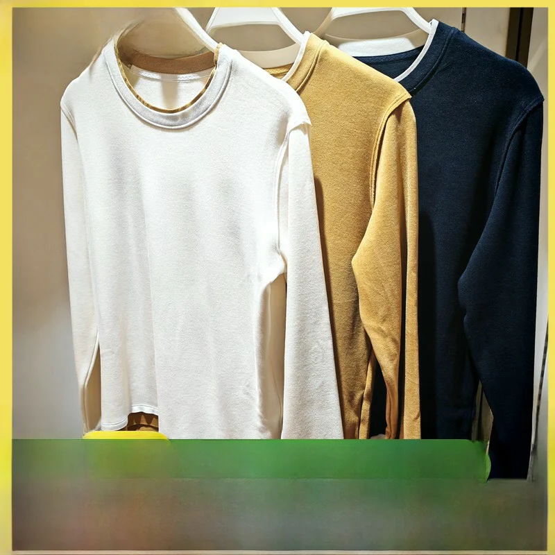 Caesar Caser Autumn and Winter Women Thickened Warm Ginger Velvet round Neck Color Matching Top Bottoming Shirt BJ53-F575