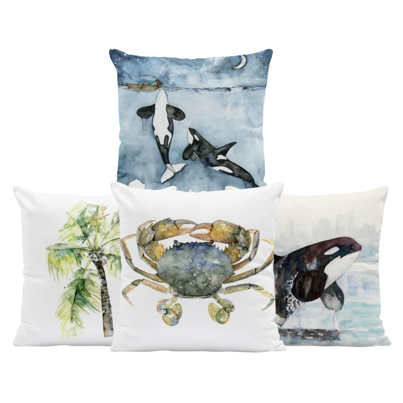 

45x45cm Killer Whale Palm Tree Cushion Seahorse Goldfish Pillow Coastal Home Decor Pillowcase