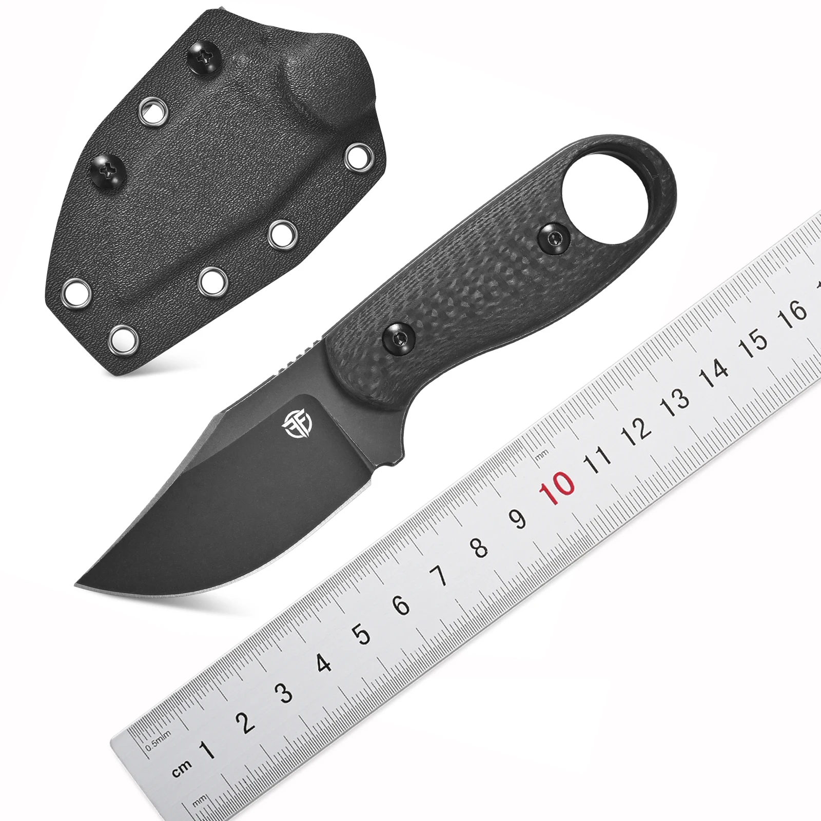 Фото Нож с фиксированным клинком FF124 из стали VG10 Stonewashed с рукоятью из карбонового волокна и ножнами для активного отдыха, кемпинга, охоты и работы №2