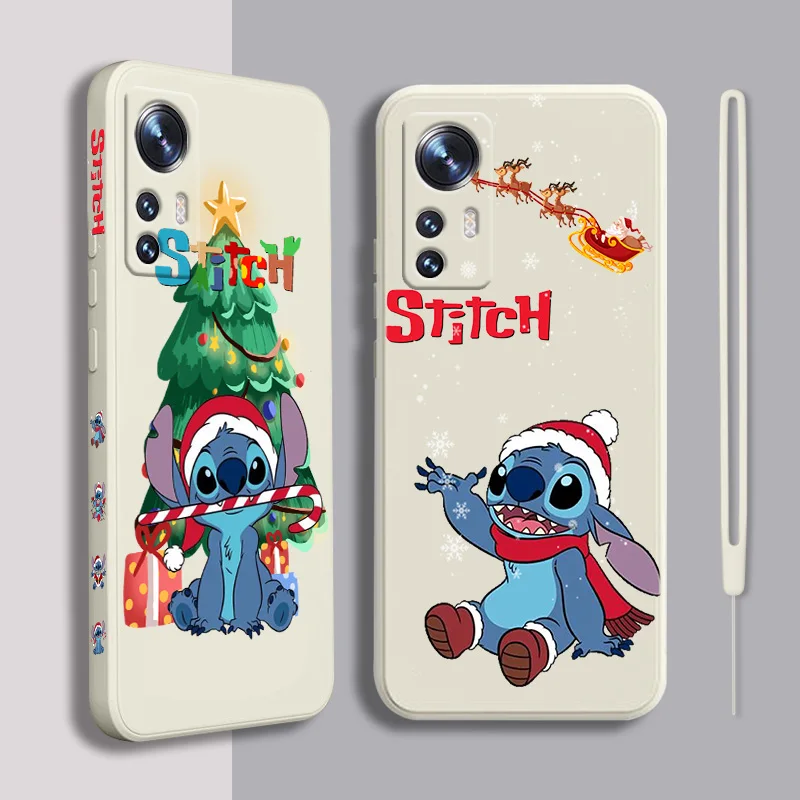 

Disney Cute Stitch Phone Case For Xiaomi A2 A3 6 6X 10 11X 11T 11T Pro 11i 5G 12 12X 12 Pro Liquid Left Rope Funda Cover Soft