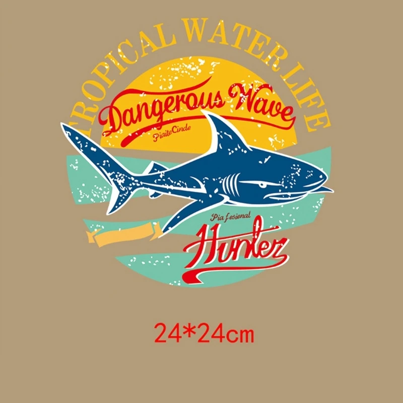 Модные термонаклейки Ocean Shark для самостоятельного нанесения тепла переводные