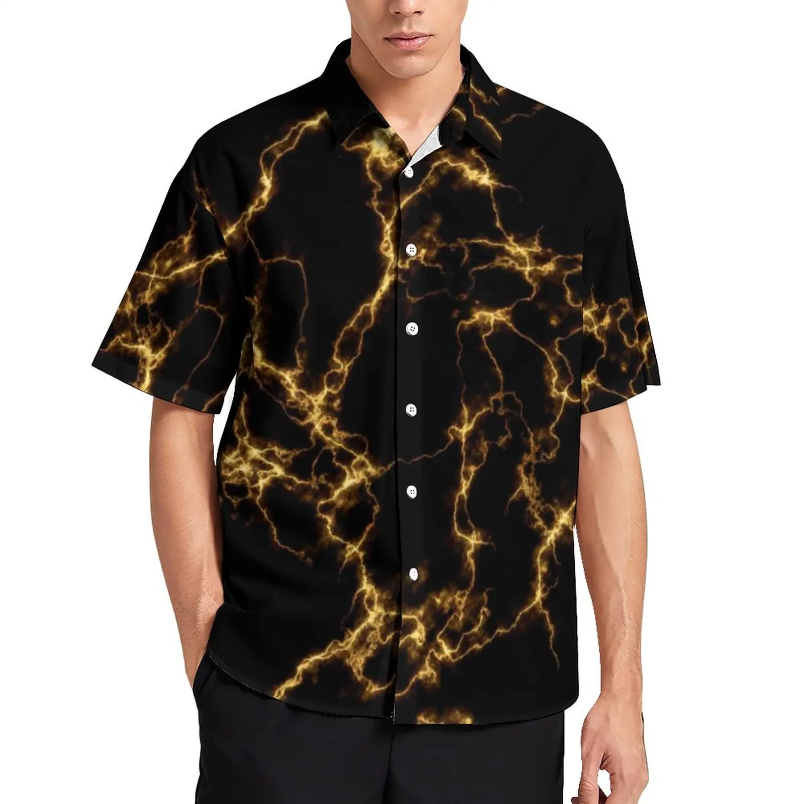 

Elegant Golden Marble Casual Shirts Cool Black Gold Gorgeous Marbles Beach Shirt Hawaiian Fashion Blouses Mens Pattern 3XL 4XL
