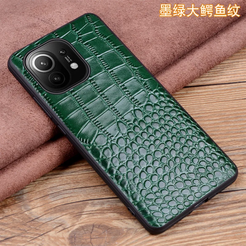 2021 New Luxury Genuine Leather Phone Case For Xiaomi Mi 11 Mi11 Lite Crocodile Grain Luxury Cover