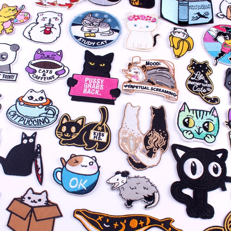 Симпатичные вышитые нашивки с котом для одежды термоклейкие на детскую одежду