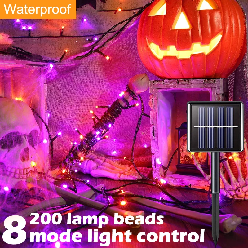 

Светодиодная уличная гирлянда на солнечной батарее, водонепроницаемый светильник онарь из нескольких режимов, реквизит для вечерние НКИ, Р...