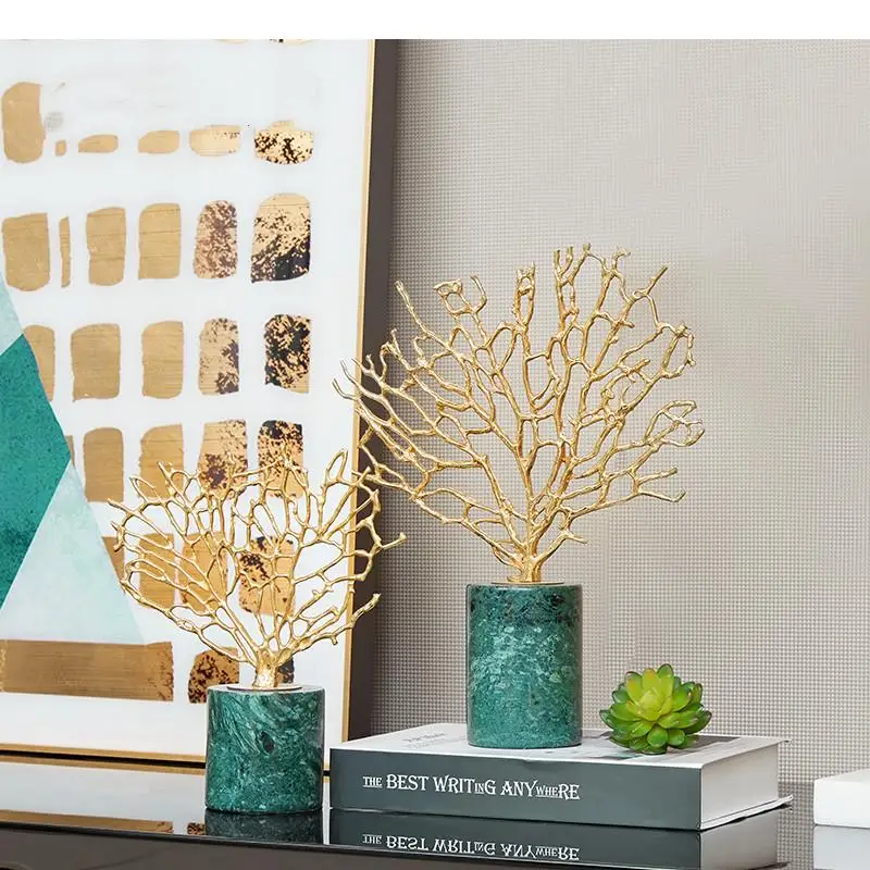 Скандинавская Золотая древесина Мраморная основа декоративные украшения