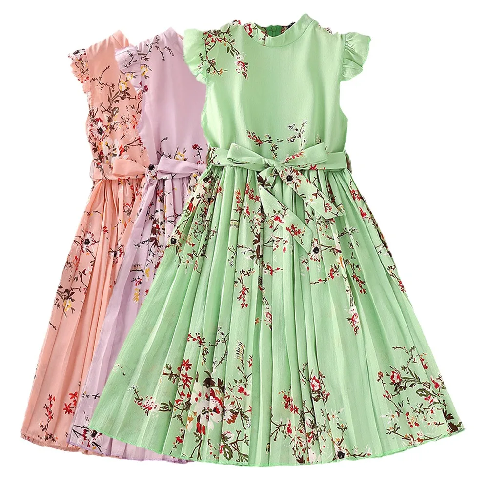 

Fly Sleeve Kids Floral Dresses For Teenage Girls Summer Kids Princess Costumes Chiffon Sundress Young Children Clothes 12 13 14Y