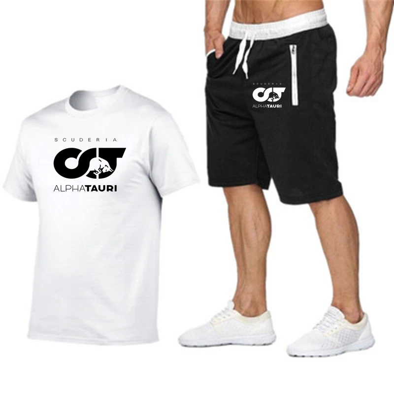 

2023 Summer Men F1 Scuderia Alpha Tauri Racer Pierre Gasly Yuki Tsunoda Fashion Short Sleeve Cotton Oversized T-Shirt+Shorts Set