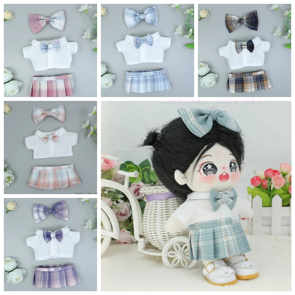 

Birthday Gift Letter Plaid Skirt Jk Set + PU Leather Shoes 20 Cm Doll Clothes Set Star Cotton Doll Dress Up Clothes Puppet Wear