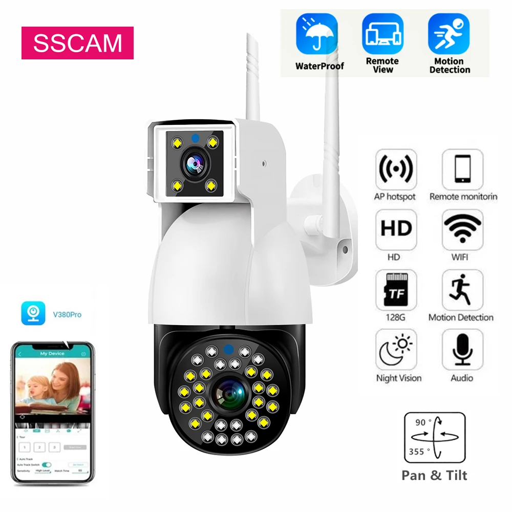 

Dual Lens 4MP V380 Wireless Speed WIFI Camera Outdoor Pan Tilt Home Security Two Way Talk Infrared WIFI Camera Motion Detection