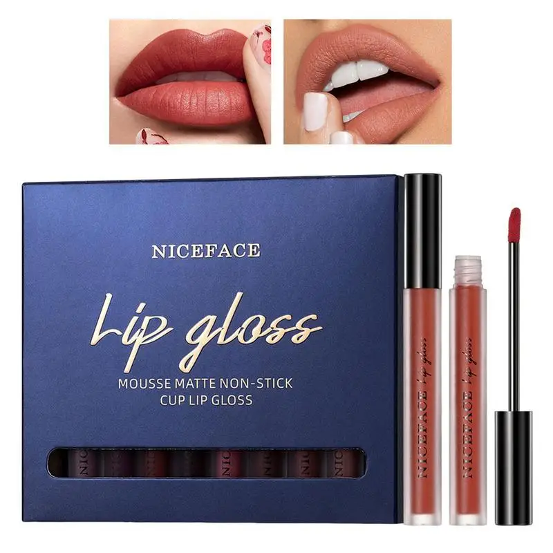 

Matte Liquid Lipstick 10pcs/set Velvety Liquid Lipstick Waterproof Long Lasting Nude Lip Gloss Beauty Cosmetics Gift Box Makeup