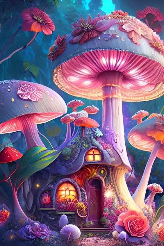 

JMINE Div 5D Mushroom house flower forest Full Diamond Painting cross stitch kits art scenic 3D paint by diamonds