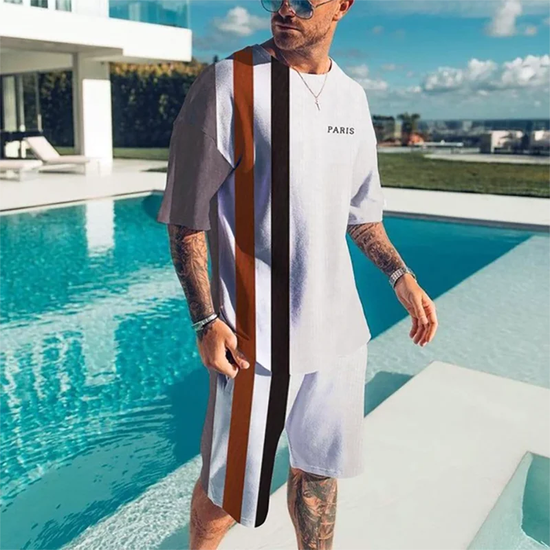 Summer Man Tracksuit 2 Piece ​O-neck 3D Short Sleeve Shirt Shorts Set Men's Running Suit Oversized T-shirts