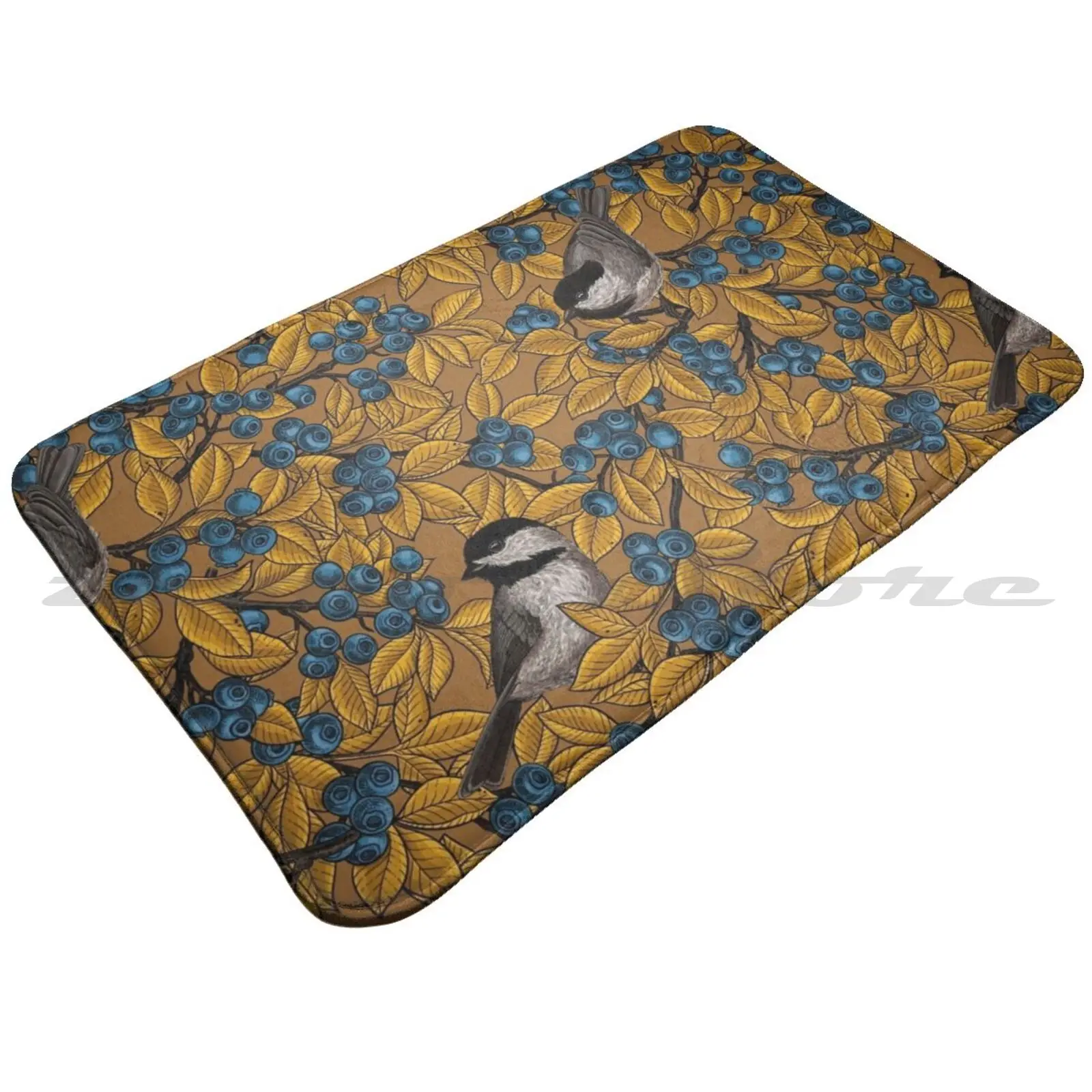 Мягкий Нескользящий Коврик с изображением птиц на чернике