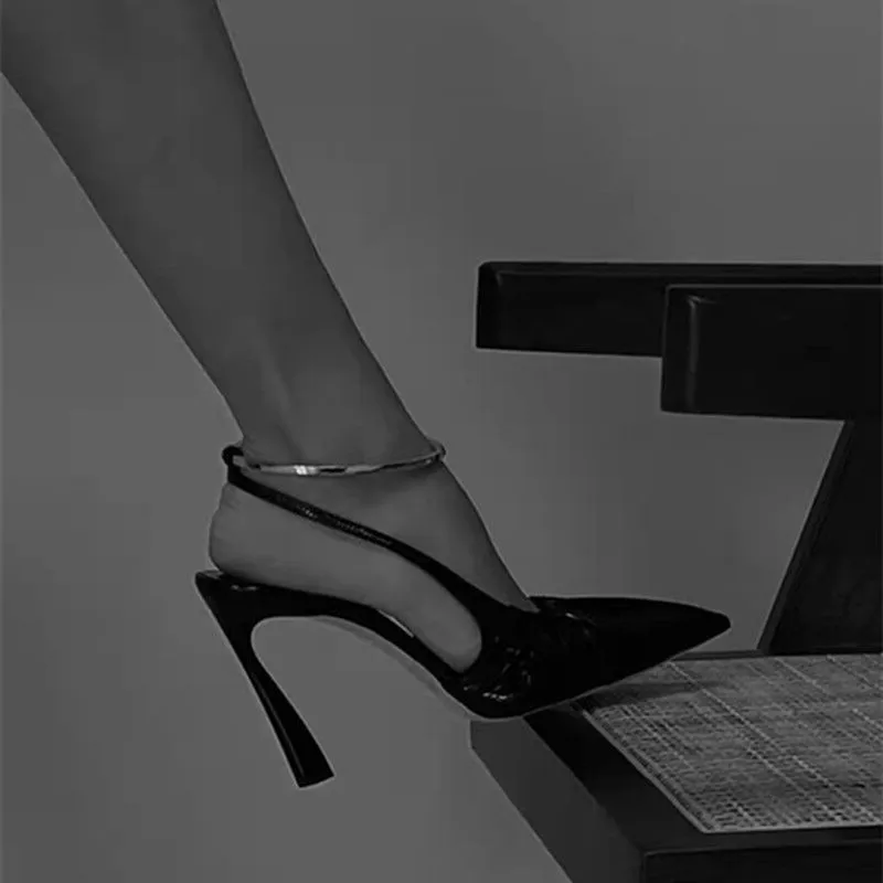 

Женские босоножки с острым носком, металлическое кольцо, высокий каблук, обувь для вечеринки, свадебная обувь