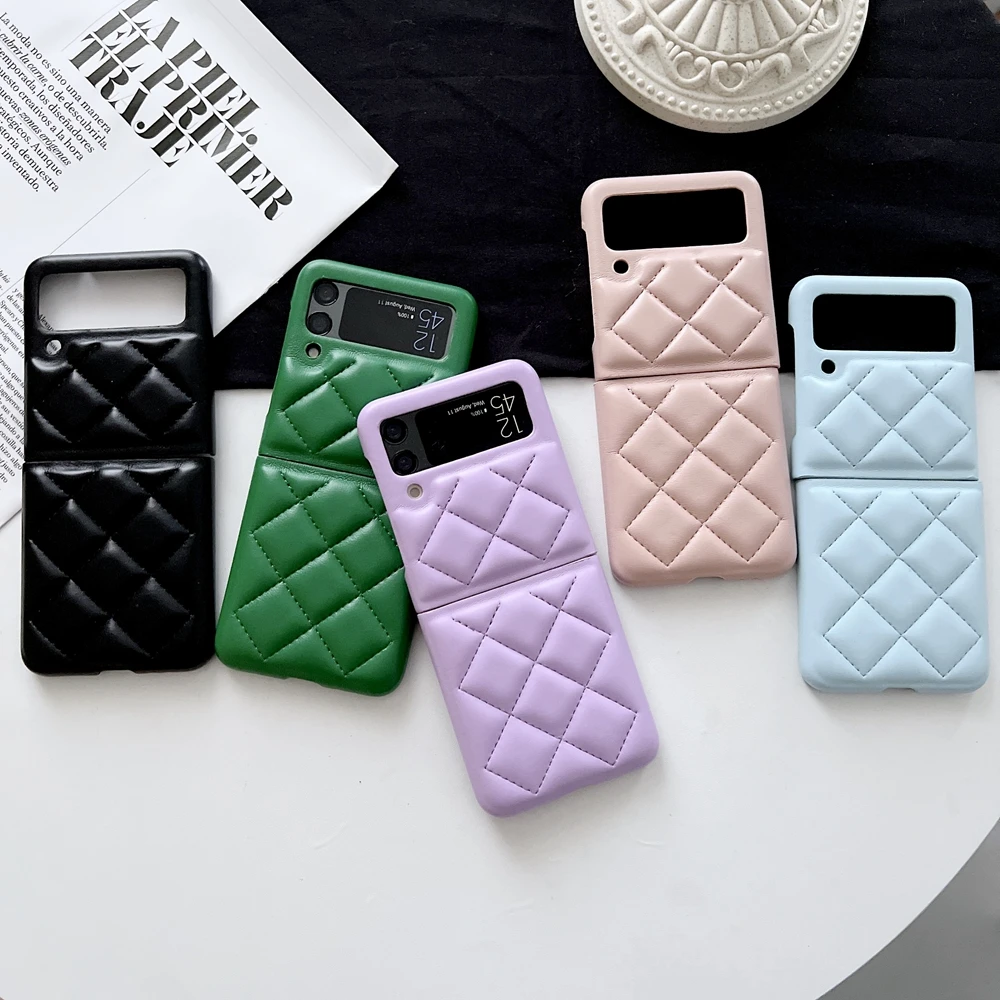 For Samsung ZFlip 3 Luxury Down Jacket Rhombus Phone Case for Samsung Galaxy Z Flip 3 Z Flip3 ZFlip3 Pure Color Shockproof Cover