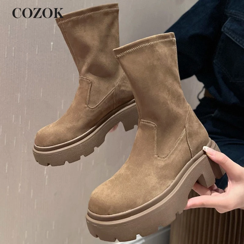 

2022 Autumn And Winter Fashion Women's Elastic Boots Customized Elastic Velvet Design Non-Slip Thick Bottom Short Boots