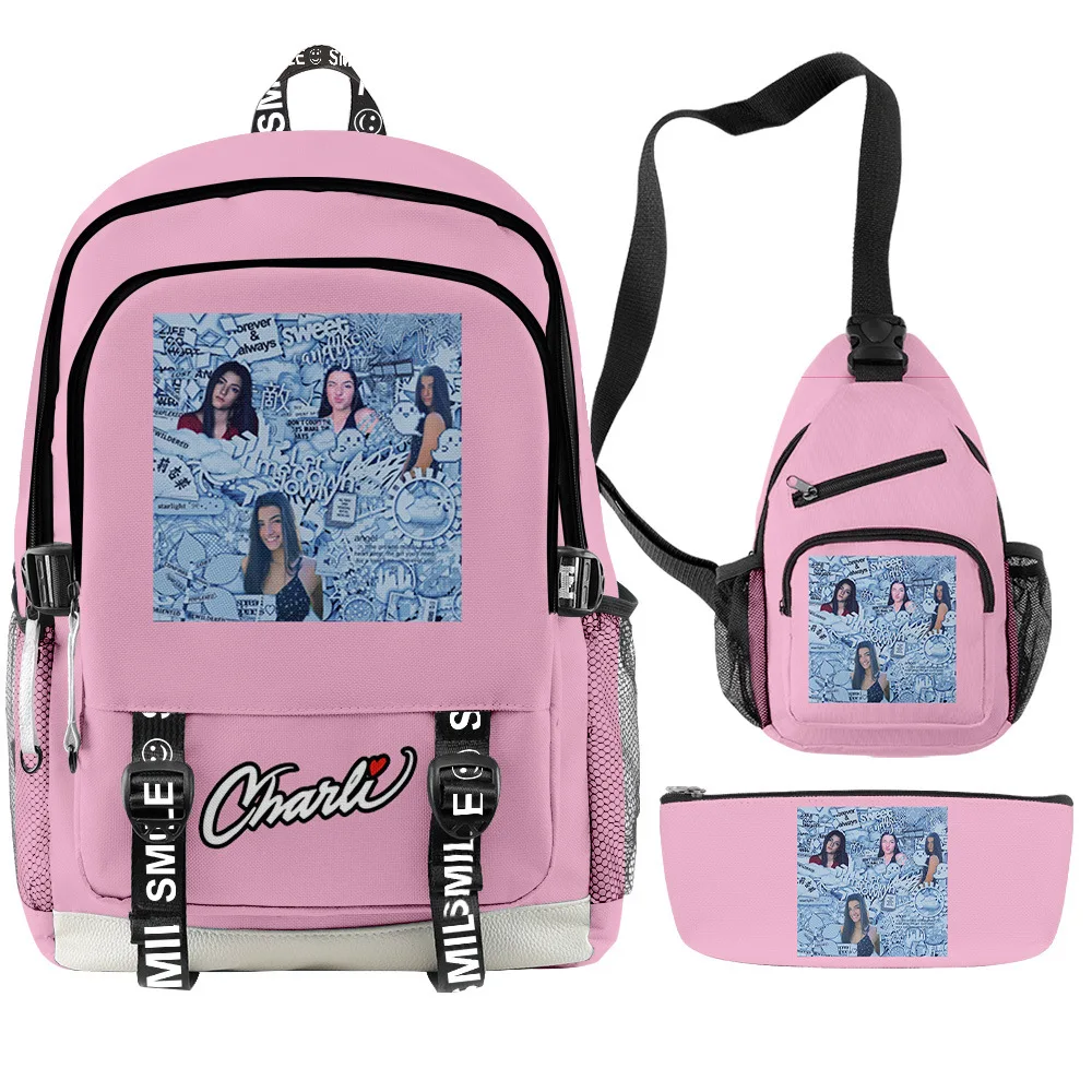 

Charli D'Amelio The Hype House Backpack 3 Piece Set Unisex Teenager School Bags Laptop Oxford Waterproof Travel Bags Custom
