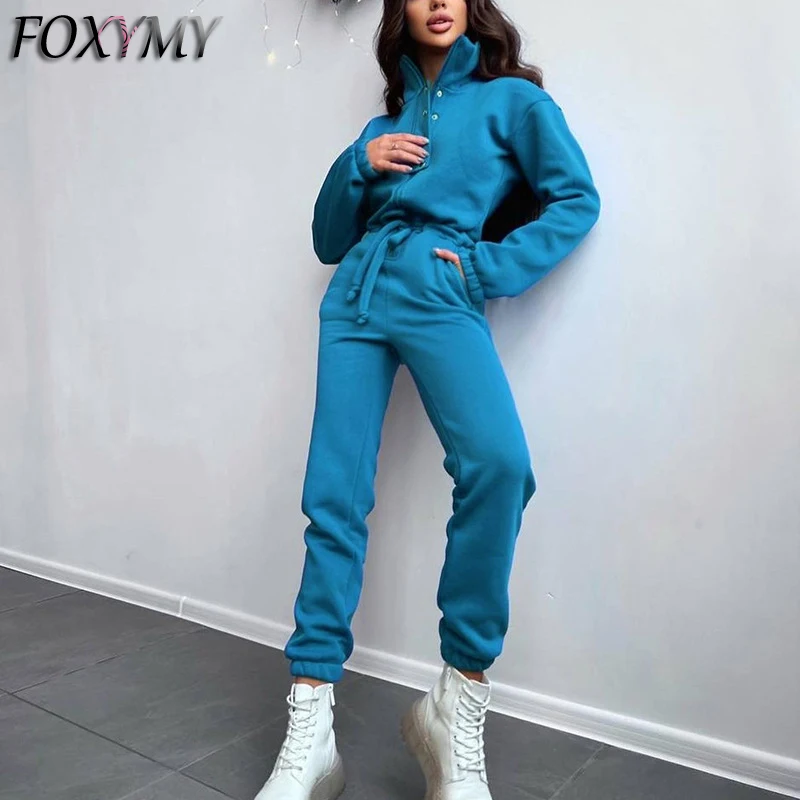 

Winter Casual Long Sleeve Female Overalls Women Solid Romper Autumn Fashion V Neck Button Pocket High Street Jumpsuit
