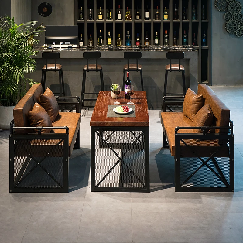 

Coffee Shop Retro Card Seat Iron Art Western Restaurant Table and Chair Combination Industrial Style Catering Leisure