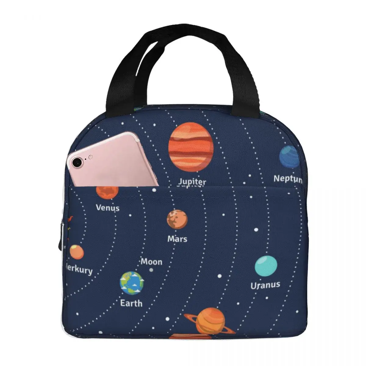 

Educational Solar System Orbits Lunch Food Box Bag Insulated Thermal Food Picnic Lunch Bag for Women kids Men Cooler Tote Bag