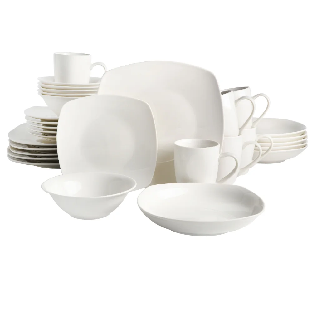 

Liberty Hill 30-Piece Dinnerware Set Full Table Service Tableware s 6 People Crockery White Gold of Porcelain Bowls