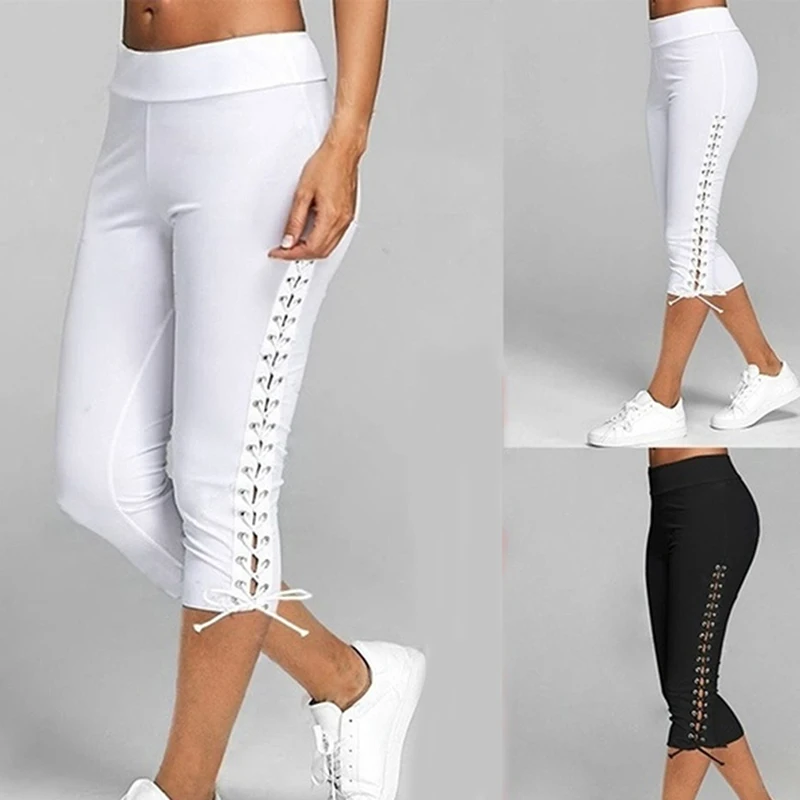 

Women High Waist Cropped Trousers Pants Elastic Bandage Leggings Seamless Gym Fitness Pants Plus Size