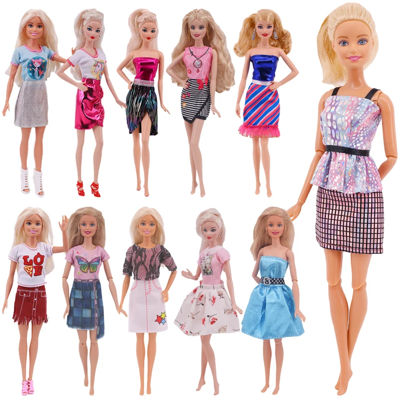 

2 шт., лидер продаж, модная одежда для кукол, повседневная одежда, платье, рубашка, юбка, одежда для кукольного домика, аксессуары для Барби, ку...
