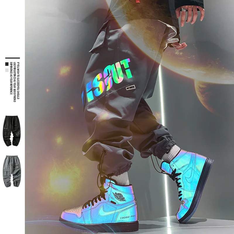 

Брюки-карго мужские в Корейском стиле, модные штаны-султанки, свободные штаны, уличная одежда, АЛТ, светоотражающая теходежда, черные