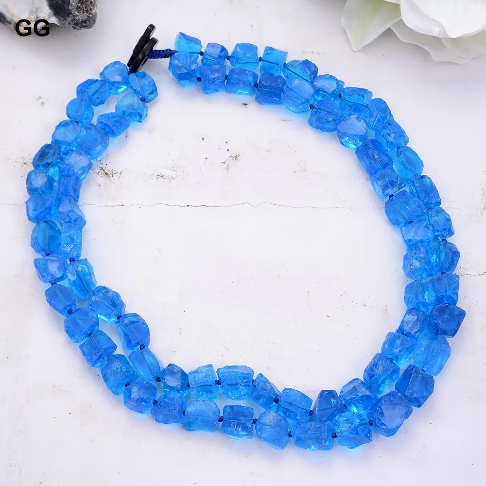 17x19MM Natural Blue Nugget Rough Glass Quartz Necklace For Women