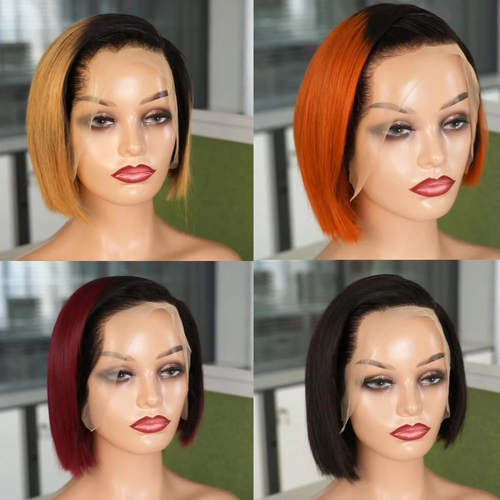 13x4 Lace Front Pixie Cut Wig Transparent HD Lace Natural Color Blonde Burgundy Orange Indian Remy Human Hair Wig Straight