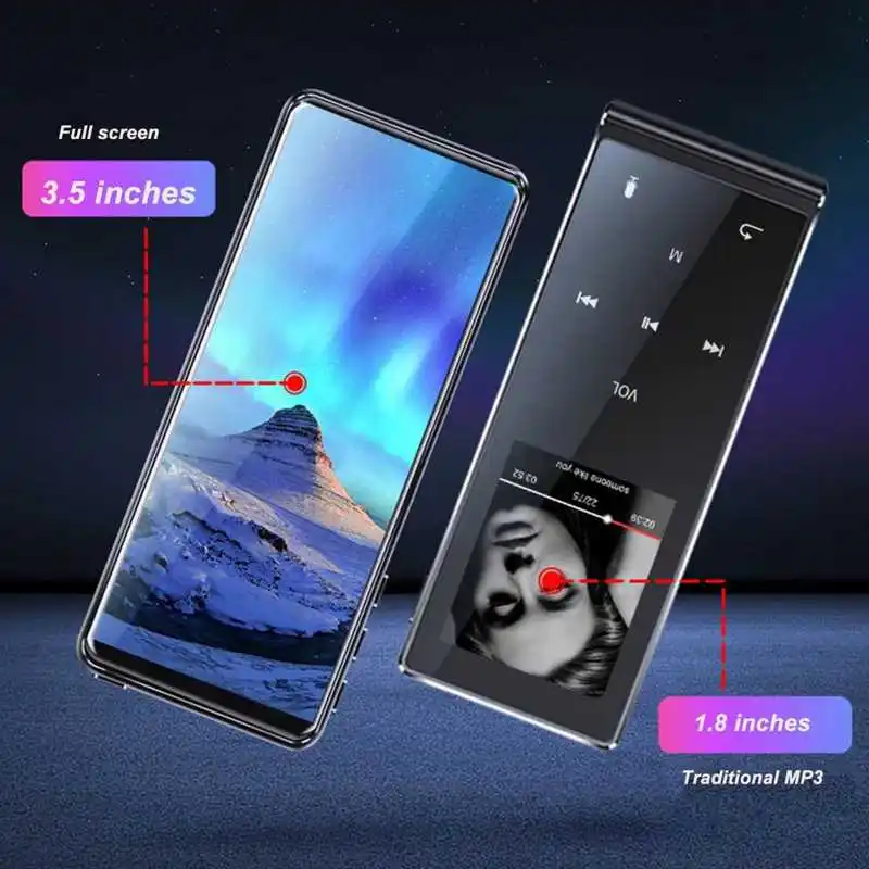 

Mp4 Player Bluetooth 5.0 Stereo 3.5 Inch Hd Full Touch Screen Portable Music Player with Speaker for Sports Travel