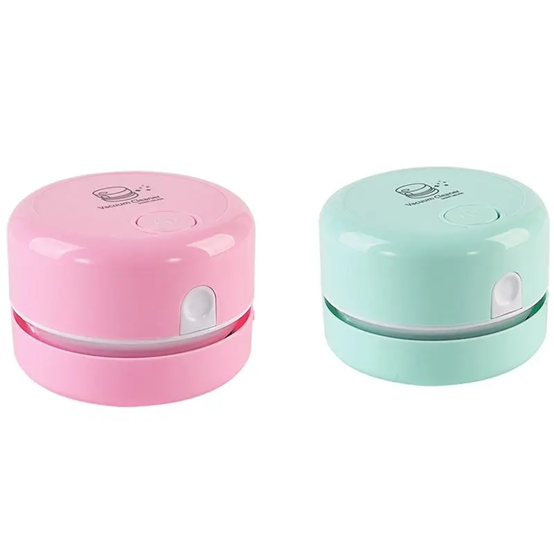 

2 Pcs Desktop Vacuum Cleaner, Mini Table Dust Sweeper, Handheld Cordless Tabletop Vacuum Cleaning Green & Pink