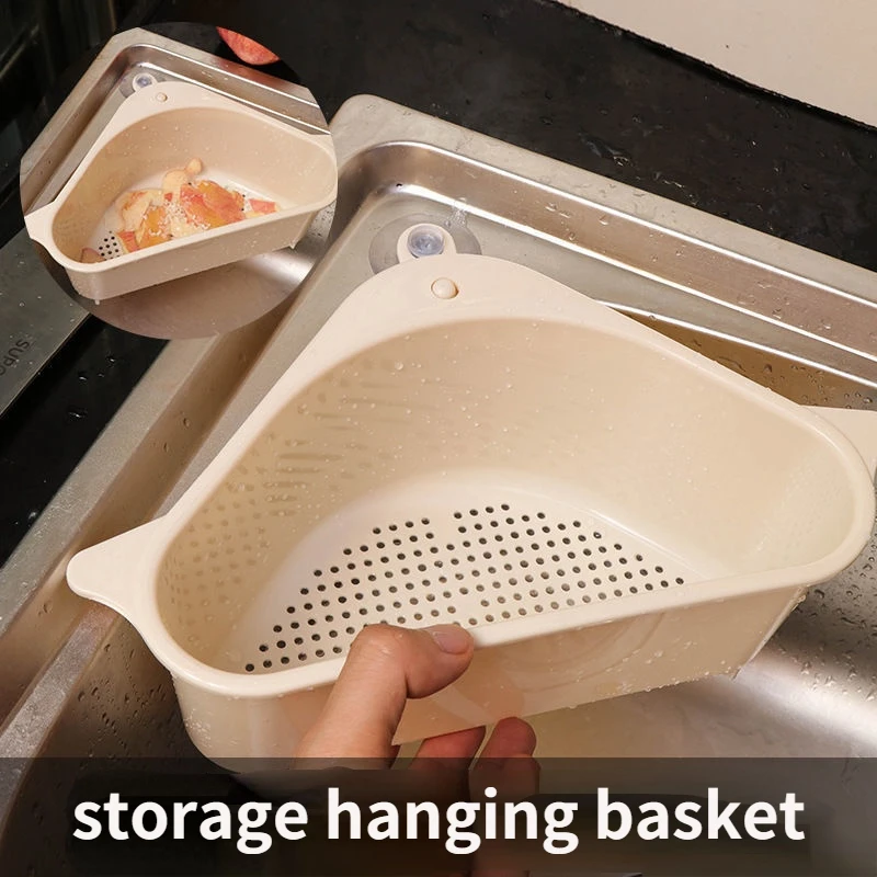 

Kitchen Sink Triangular Drain Basket Suction Cup Washbasin Filter Water Rack Washbasin Rag Storage Hanging Basket Cook Helper